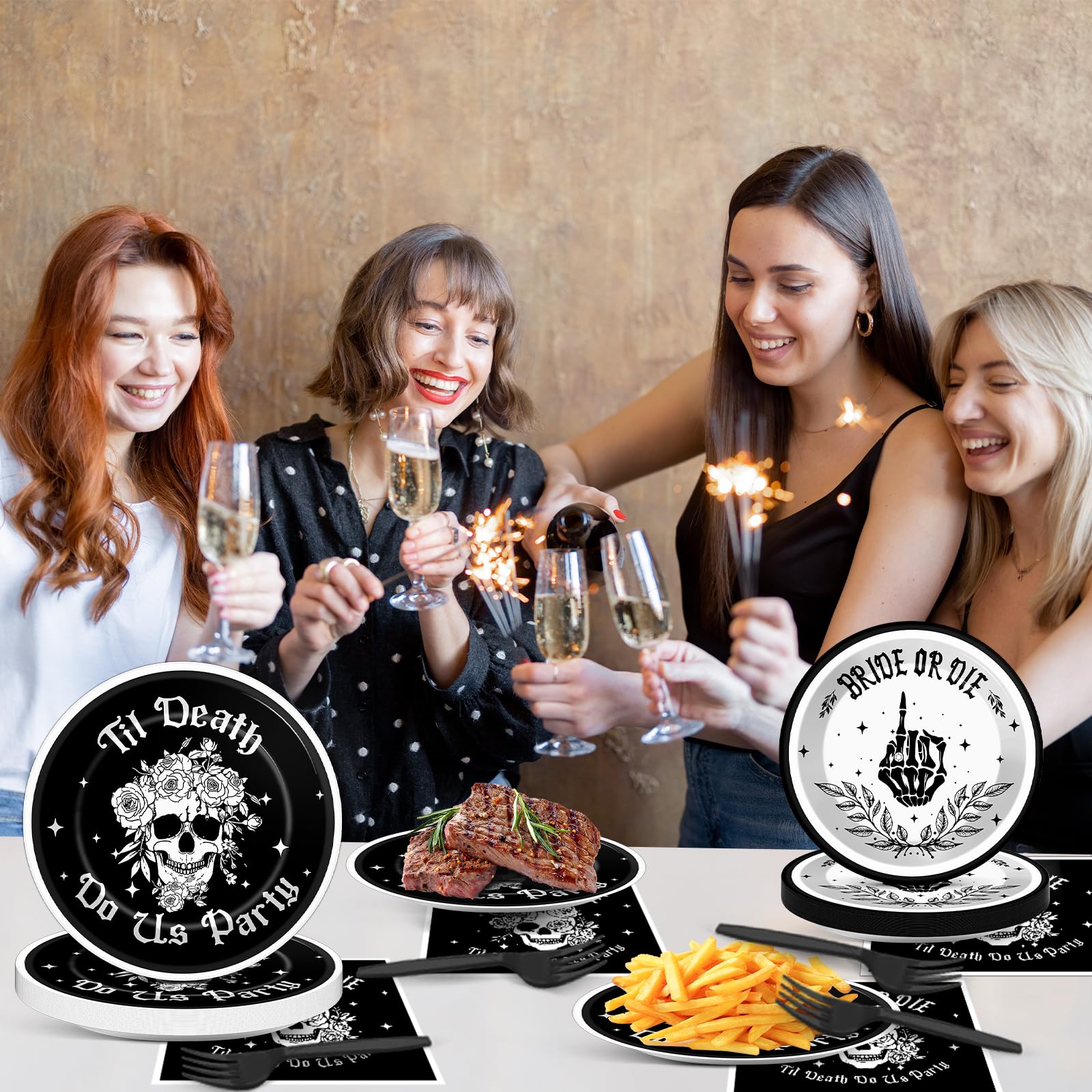 Bride or Die Bachelorette Party Decorations Tableware Set, Till Death Let's Party Plates and Napkins for Bridal Shower Halloween Bachelor Birthday Party Supplies Serves 24 People