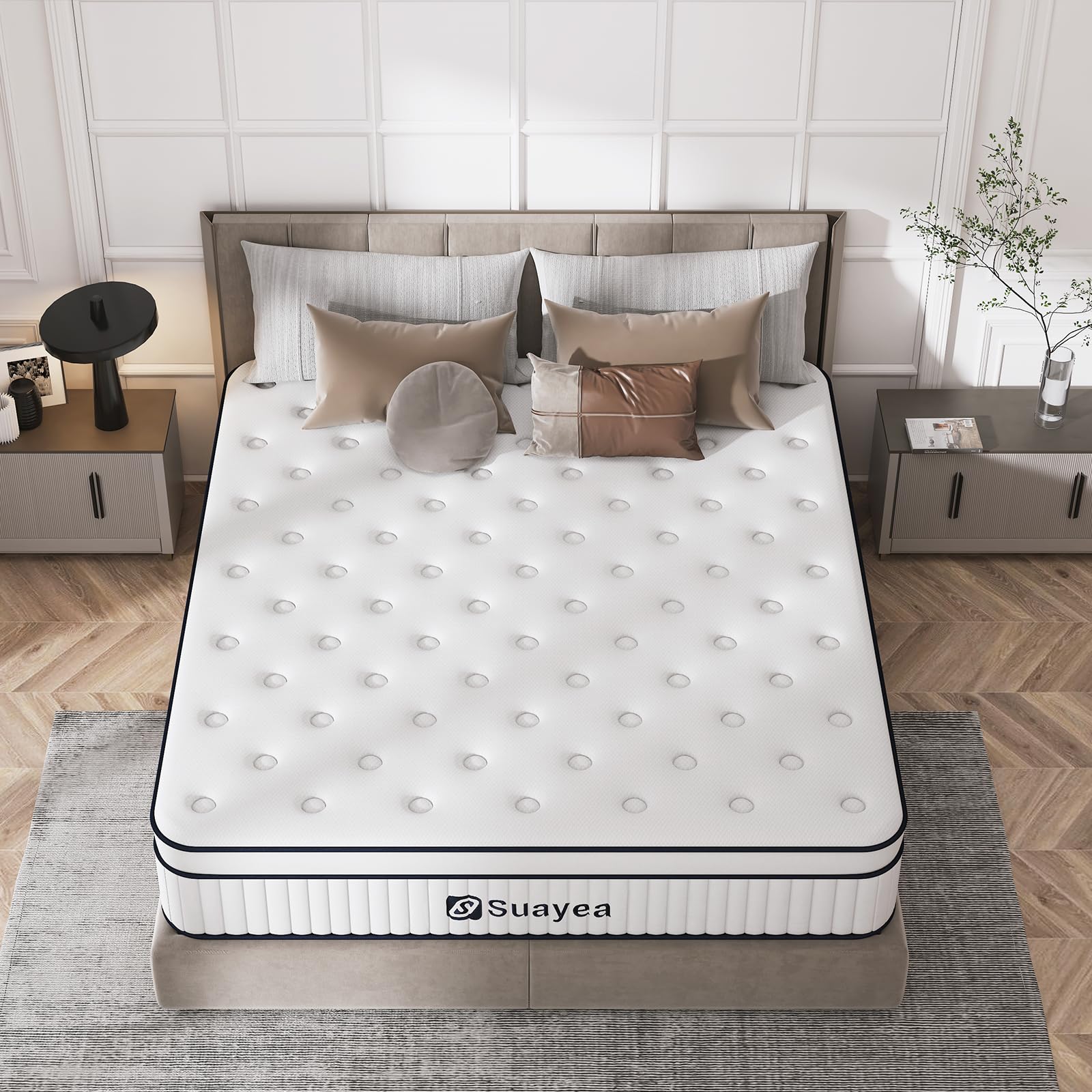 Queen Mattress, 14 Inch Queen Size Mattress in a Box, Hybrid Matterss with Pocket Spring and Soft Foam, Ultimate Motion Isolation, Strong Support, Medium