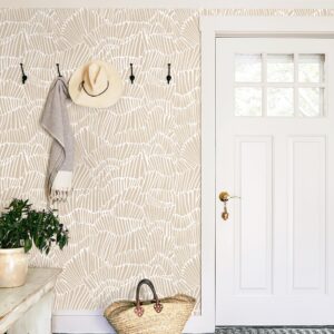 Guvana Beige Wallpaper Peel and Stick Wallpaper Boho Wallpaper Striped Contact Paper Modern Removable Wallpaper Adhesive Wallpaper for Bedroom Bathroom Contact Paper for Cabinets Decor 17.3"x78.7"