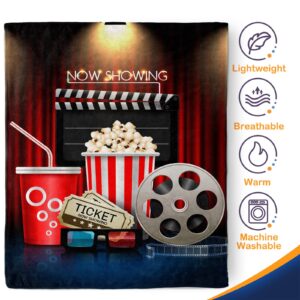 Movie Night Popcorn Gifts Blanket - Retro Movie Theater Reel Theme Throw for Adults Kids Movie Lover Actor Home Film Cinema Decor Soft Fuzzy Cozy Birthday Christmas Lightweight Blanket 50"x60"