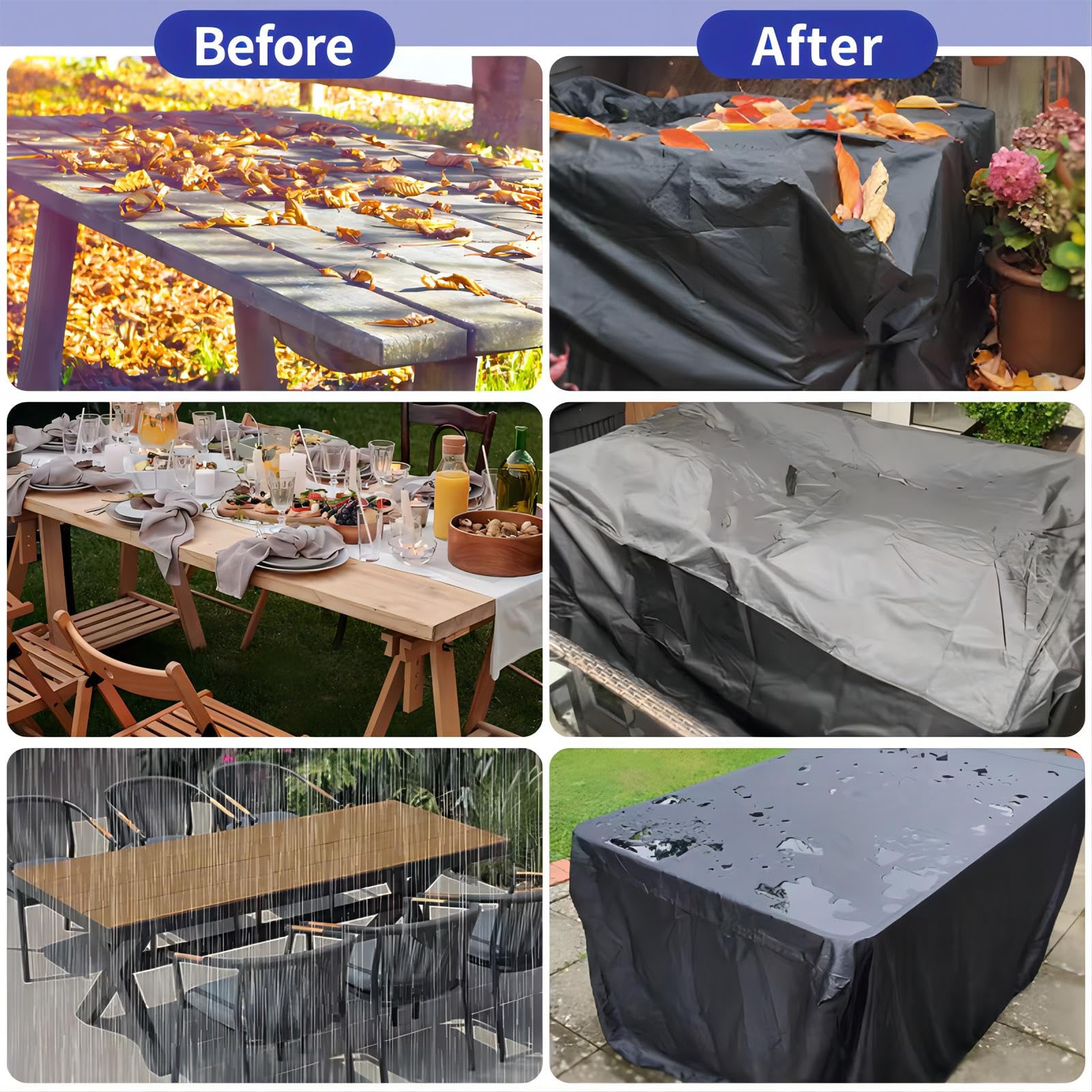 Patio Furniture Set Covers Waterproof, 63x39x16inch/LxWxH Heavy Duty Outdoor Furniture Cover Waterproof, Garden Dining Table Chair Set Cover Outside Rectangular Outdoor Couch Cover