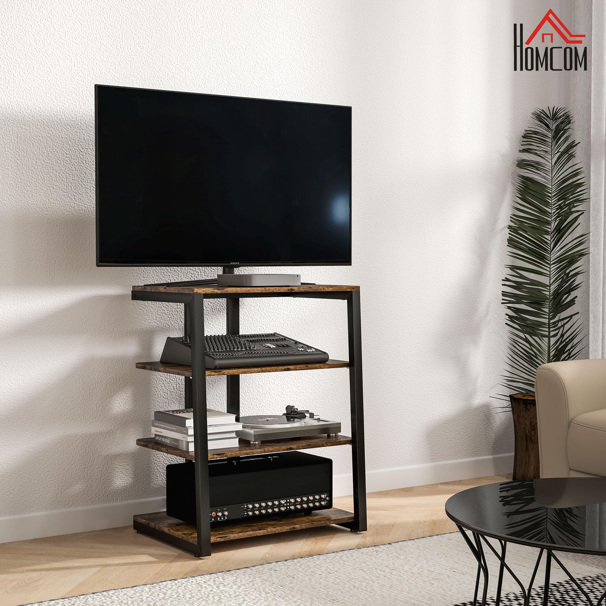 HOMCOM TV Stand for 28 Inch TVs, Entertainment Center with Adjustable Shelves and Extension Lead Holder, Small TV Table with Storage for Living Room, Rustic Brown