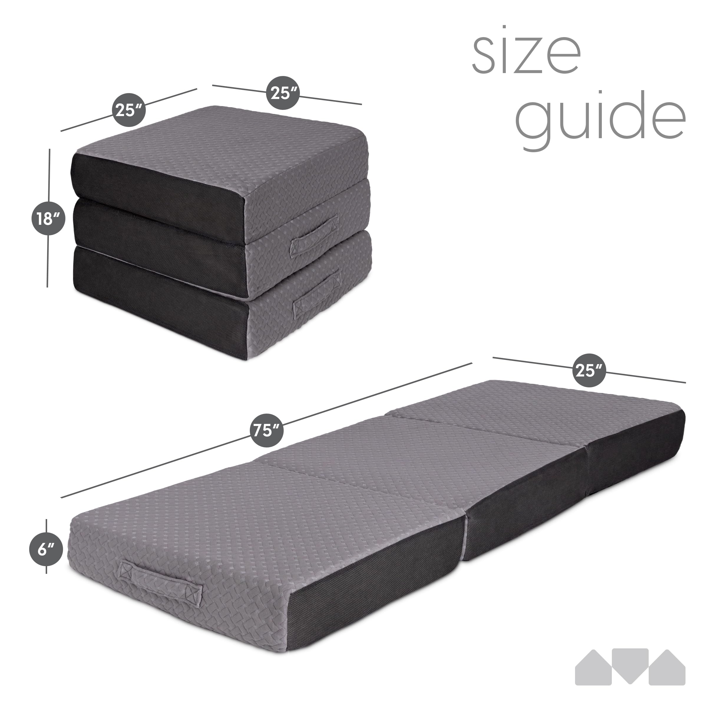 Milliard Tri Folding Mattress with Washable Cover Space Saver Single Size (75 inches x 25 inches x 6 inches)