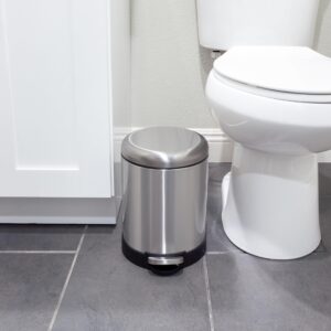 QUALIAZERO 6L / 1.6 Gallon Stainless Steel Step-On Bathroom Trash Can, Round Shape, Pack of 2, Starter Set (Stainless Steel)