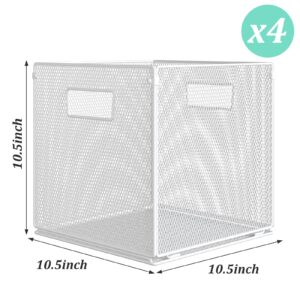 JKsmart Storage Cubes, Basket for Shelves with Handles, Set of 4 Storage Bins, Foldable Baskets for Organizing Toys, Books 10.5x10.5x10.5inch, Multipurpose Storage for Cabinet Bookcase, White