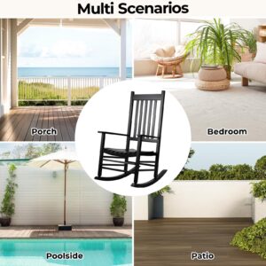 MAMIZO Outdoor Rocking Chair Set 3-Piece, Rocking Chair Patio Set of 2 with Side Table, with High Back,Indoors or Outdoor Wooden Rocking Chair, Easy to Assemble for Porch, Patio, Garden,Lawn, Balcony