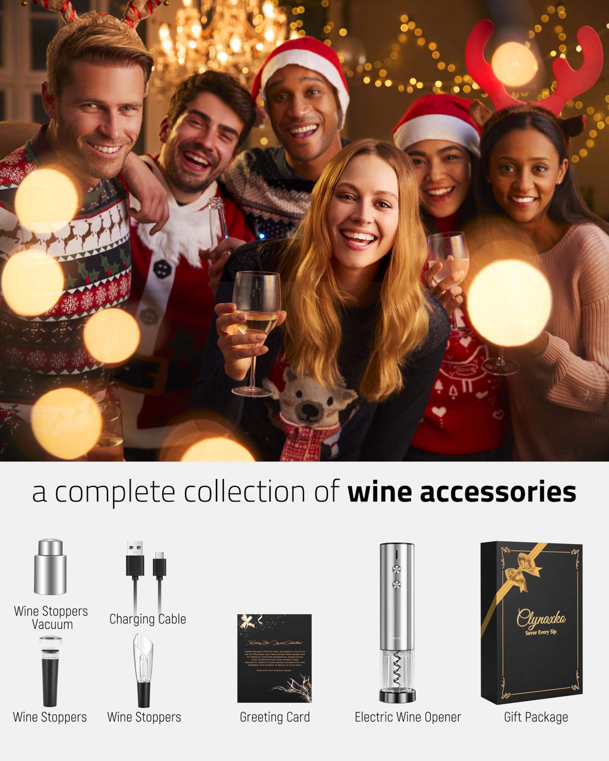 Electric Wine Opener Set - Premium Wine Gifts with Wine Opener, Foil Cutter, Wine Aerator, Vacuum Stopper, and Elegant Gift Box - Ideal Christmas Gift for Unforgettable Moments