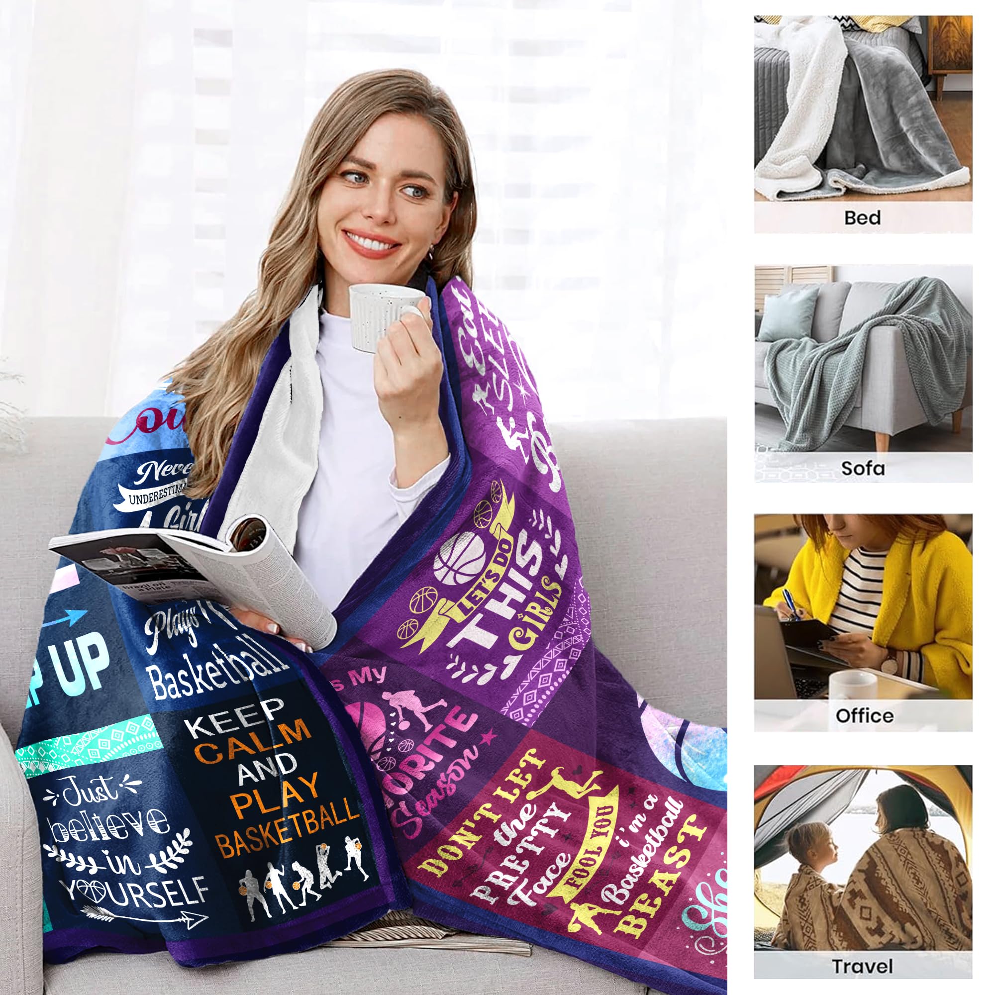 Basketball Gifts Blanket for Girls Soft Lightweight Flannel Basketball Stuff Throw Blanket Merch Basketball Gifts for Basketball Team Lovers 50"x40"