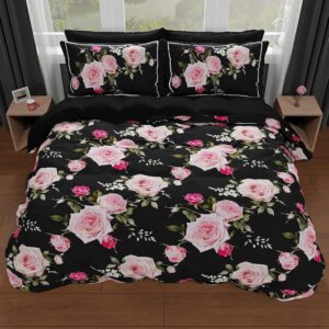 tmmdh bedding duvet cover california king size set - pink roses soft comforter cover set with zipper closure, 3 pieces, 1 duvet cover 104"x98" + 2 pillowcases 20"x36"