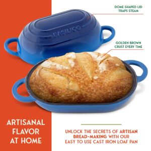 Enameled Cast Iron Bread Oven (Blue), Non-Stick Single Loaf Cast Iron Bread Pan with Lid, Easy Homemade Sourdough Dutch Oven with Lid, Oven-Safe Artisan Bread Baking Pan, Cast Iron Loaf Pan with Lid