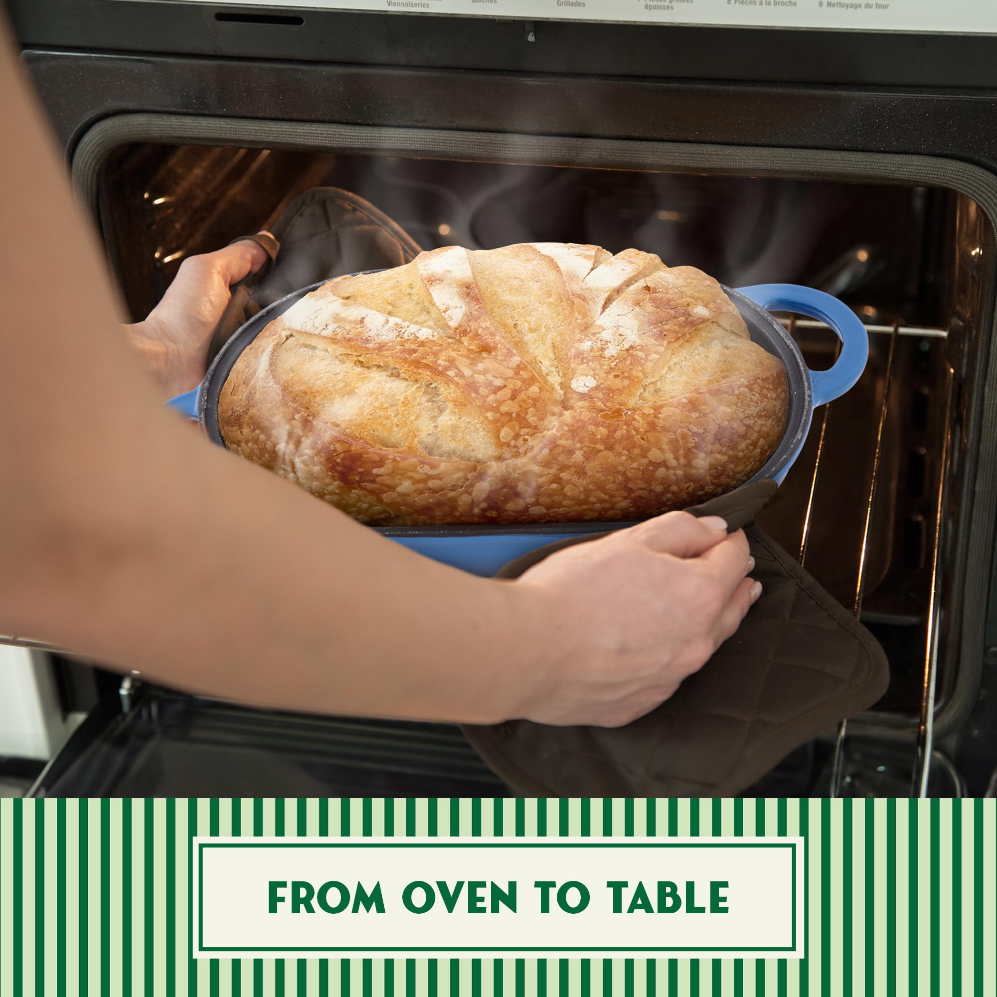 Enameled Cast Iron Bread Oven (Blue), Non-Stick Single Loaf Cast Iron Bread Pan with Lid, Easy Homemade Sourdough Dutch Oven with Lid, Oven-Safe Artisan Bread Baking Pan, Cast Iron Loaf Pan with Lid