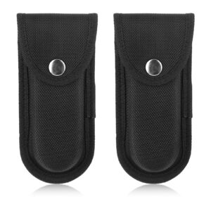 COMNICO 2pcs Nylon Pocket Knife Sheath, Multitool Snap Closure Pouch Folding Knife Tool Sheath Case with Belt Loop for Outdoor Daily Use, Larger Size (Black)