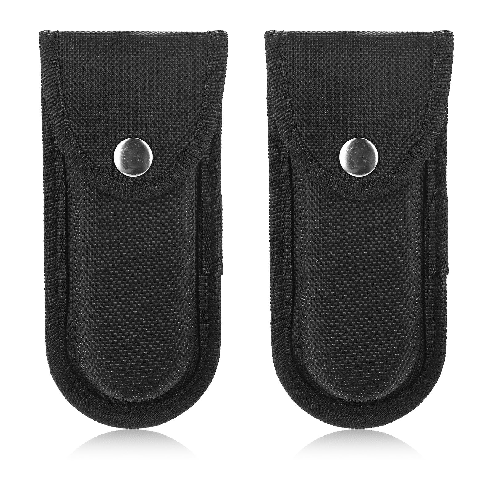 COMNICO 2pcs Nylon Pocket Knife Sheath, Multitool Snap Closure Pouch Folding Knife Tool Sheath Case with Belt Loop for Outdoor Daily Use, Larger Size (Black)