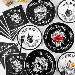 Bride or Die Bachelorette Party Decorations Tableware Set, Till Death Let's Party Plates and Napkins for Bridal Shower Halloween Bachelor Birthday Party Supplies Serves 24 People