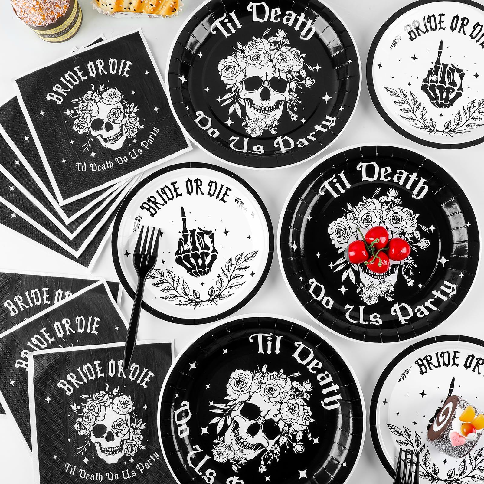 Bride or Die Bachelorette Party Decorations Tableware Set, Till Death Let's Party Plates and Napkins for Bridal Shower Halloween Bachelor Birthday Party Supplies Serves 24 People