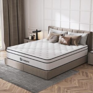 Queen Mattress, 14 Inch Queen Size Mattress in a Box, Hybrid Matterss with Pocket Spring and Soft Foam, Ultimate Motion Isolation, Strong Support, Medium