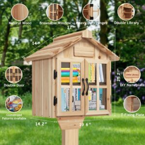 Ecoaterui Little Library Box Outdoor Free Library Kit, Double Doors Little Library Box Book Storage for DIY Nameplate, Neighborhoods, Community, Schools Sharing Books, Literature, Newspapers