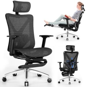 gabrylly ergonomic office chair with adjustable lumbar support, 3d armrests & headrest, 135° reclining chair with footrest & large steel base,300lbs swivel desk chair(gymn01)