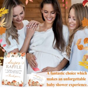 Thanksgiving Diaper Raffle Tickets, Fall Pumpkin Baby Shower Raffle Tickets for Gender Reveal Party Games, Autumn Baby Shower Decorations, 1 Sign & 50 Guess Cards-A04