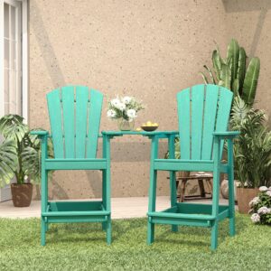 dify outdoor tall adirondack bar set of 2, patio bar stools with umbrella hole, hdpe bar height chair set for deck lawn garden and pool, lake blue