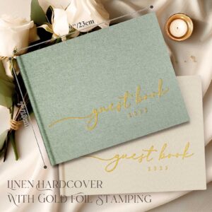 Lanpn Wedding Guest Book 2025 - Linen Hardcover Polaroid Guestbook Wedding Reception with 108 Blank Pages for Sign in and Photos - Guest Book for Wedding Bridal Shower Baby Shower Party (Sage Green)