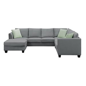 LostCat 112" Sectional Couches for Living Room Sets, 7 Seats Modular Couch with Ottoman, Fabric L Shape Couch with 3 Pillows, Convertible Corner Couch Set, Sectional Sofa Set for Living Room, Grey