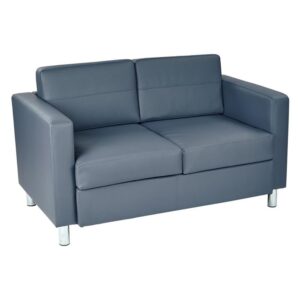 pemberly row modern/contemporary loveseat in blue faux leather