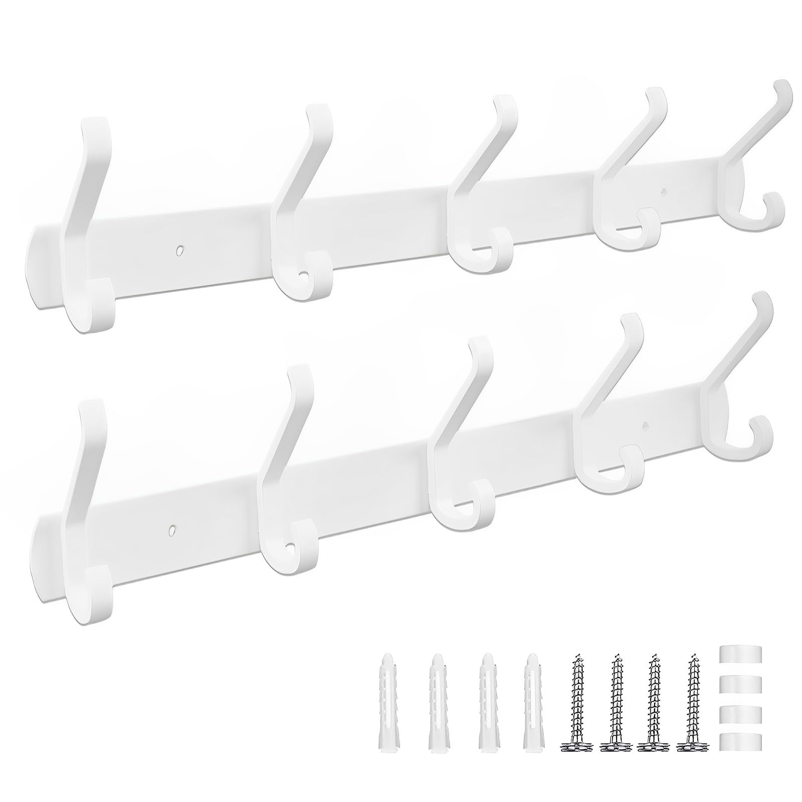 STAOVA 2 Pack Coat Rack Wall Mount,17.3 in Wall Hooks for Hanging, Coat Hanger Wall Mount Towel Rack Hat Rack for Wall with 10 Hooks for Entryway, Bedroom, Bathroom (White)