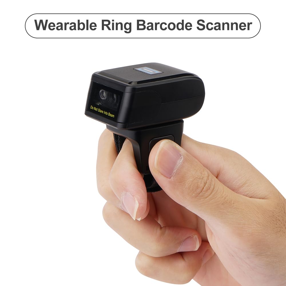 Barcode Scanner,2D Barcode Scanner Portable Finger Handheld Wearable Ring 1D 2D Bar Code Reader Bt+2.4G Wireless and Wired Connection Support for Windows iOS Android Pc Computers Supermarket