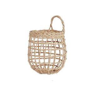 wall hanging basket, hanging woven wall wicker basket with handle, small woven rope closet organizer décor, open storage bins for flower plants/garage/shelf/outdoor/bathroom (s)