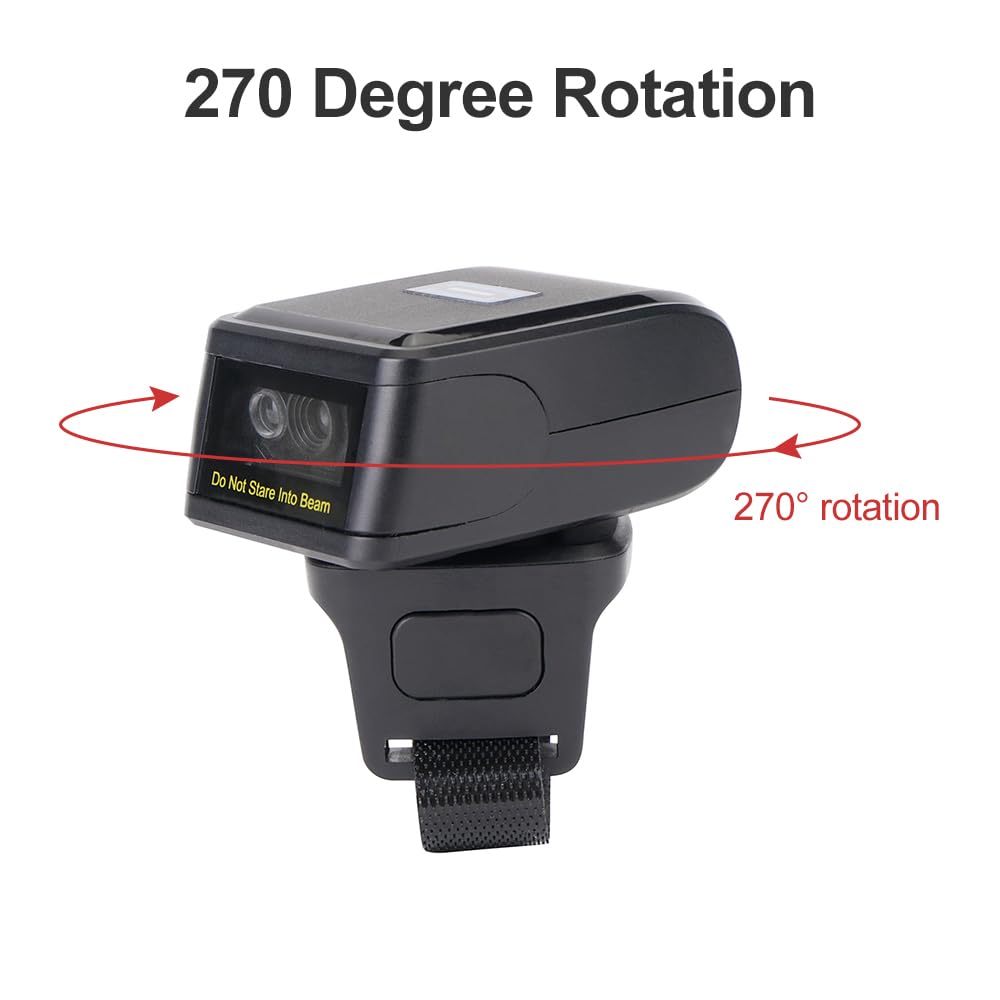 Barcode Scanner,2D Barcode Scanner Portable Finger Handheld Wearable Ring 1D 2D Bar Code Reader Bt+2.4G Wireless and Wired Connection Support for Windows iOS Android Pc Computers Supermarket