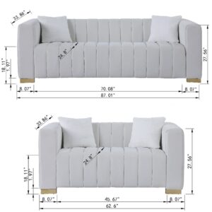 kevinplus Modern Sofa Couch 2 Set for Living Room, Velvet Chesterfield 2-Pcs Upholstered Sofa Couch for Apartment Bedroom Office, Strong Gold Metal Legs, Dark Grey