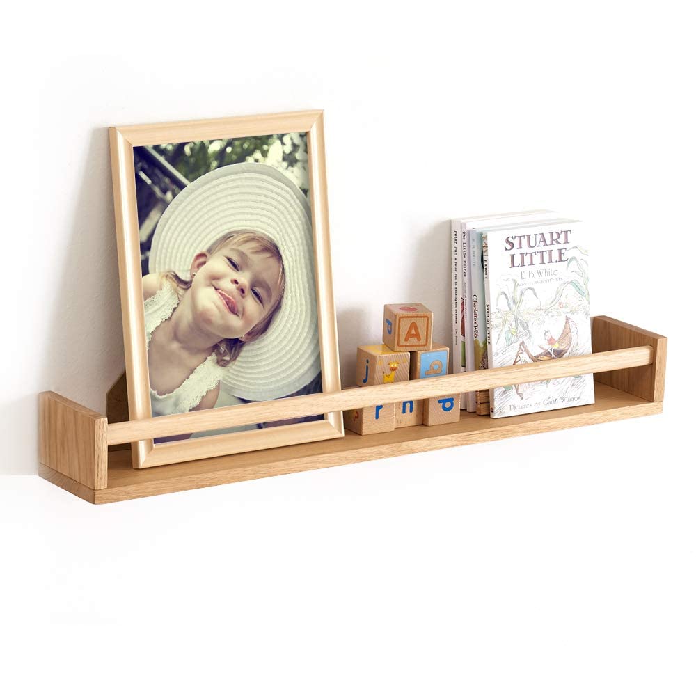 Oak Nursery Floating Shelves 27.5 inches Wall Mounted Nursery Shelf Wood Bookshelf Wall Shelves for for Bedroom Living Room Kitchen Spice Rack