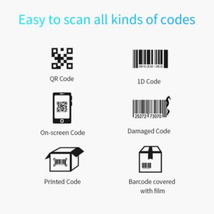 2D 1D Barcode Scanner 2.4G Wireless USB Wired Connection Handheld Bar Code Reader Manual Trigger/Auto Continuous Scanning Support Screen Code Compatible with Windows Android Mac for Supermarket