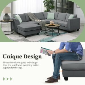 LostCat 112" Sectional Couches for Living Room Sets, 7 Seats Modular Couch with Ottoman, Fabric L Shape Couch with 3 Pillows, Convertible Corner Couch Set, Sectional Sofa Set for Living Room, Grey