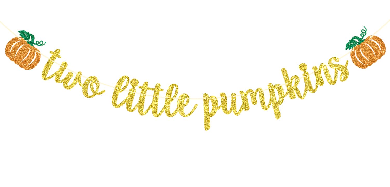 Two Little Pumpkins Banner, Twins Birthday Party Decor, Boys Girls Little Pumpkin Decor, Fall Twins Baby Shower Gender Reveal Party Decorations, Gold Glitter