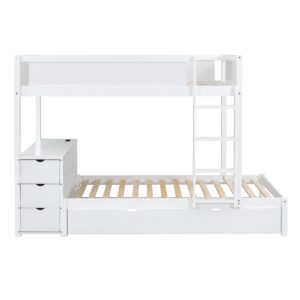 Harper & Bright Designs Twin Over Twin Bunk Bed with Trundle, Desk and Storage Drawers, Wood Bunk Bed Frame for Kids Teens Adults, White