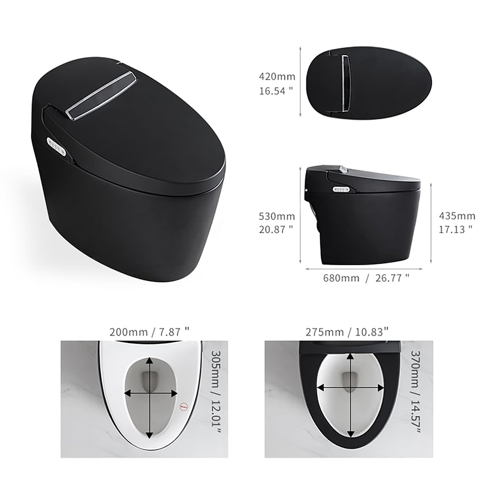 Weibath Smart Toilet with Bidet Built in,Black One-Piece Toilet Elongated Automatic Toilet Tankless Toilet with Auto Flushing Foot Sensor 1.28 GPF (Black, Automatic-US Plug)