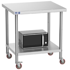 leteuke stainless steel prep table, nsf metal work table, sus201 commercial heavy duty table with adjustable undershelf, food prep table with wheels for restaurant kitchen - 36" x 24" x 37"