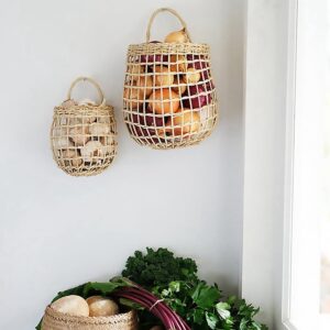 Wall Hanging Basket, Hanging Woven Wall Wicker Basket With Handle, Small Woven Rope Closet Organizer Décor, Open Storage Bins for Flower Plants/Garage/Shelf/Outdoor/Bathroom (S)