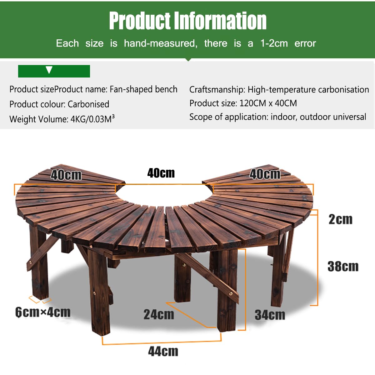 Outdoor Tree Bench,Wooden Semicircular Garden Bench Weatherproof Wrap Around Park Bench Semi Circle Garden Benches for Yard/Porch/Lawn/Patio (1pcs)