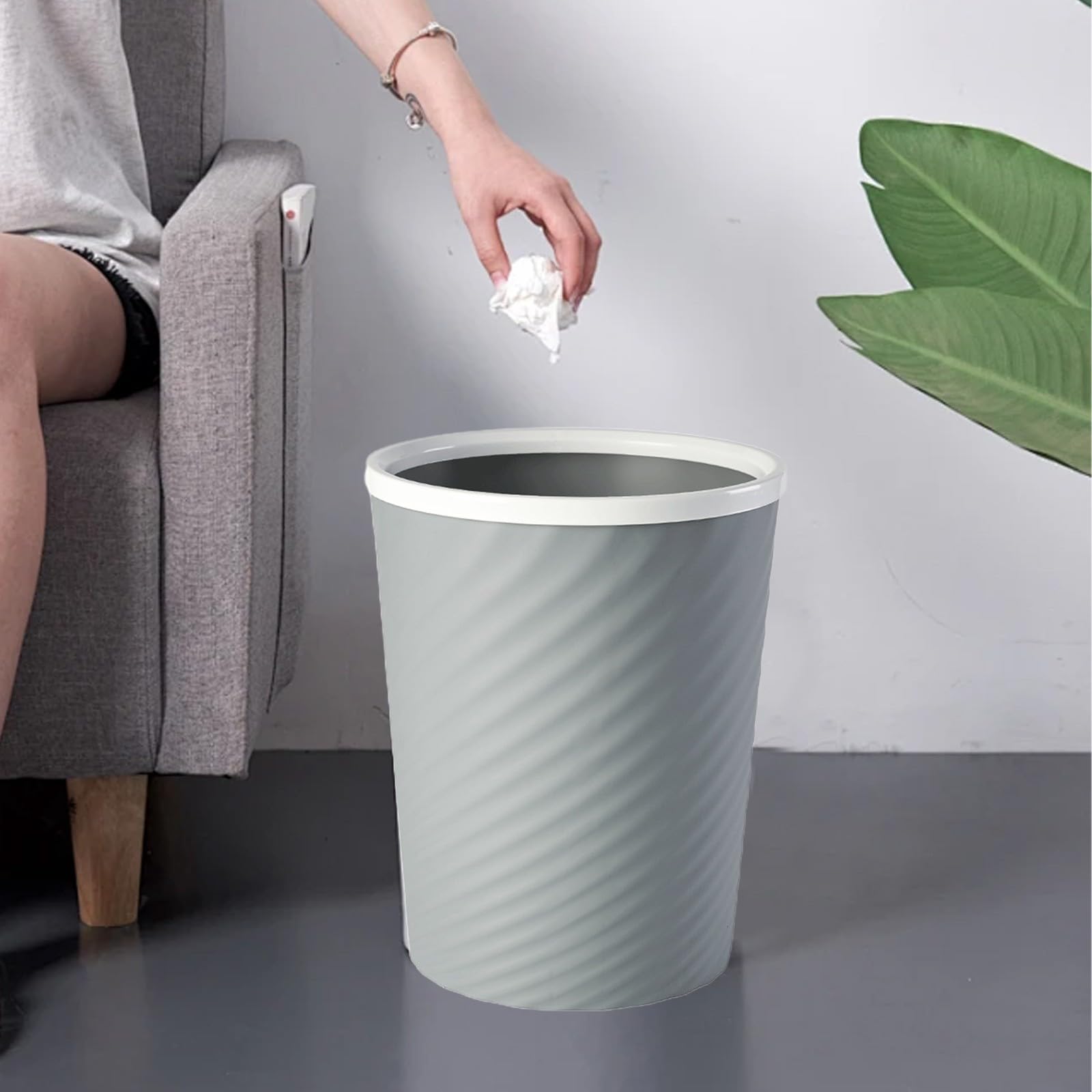 Bedroom Trash Can, Striped Waste Bin, Home Office Kitchen Waste Bin, Open Top Bedroom Trash Can, Wastebasket, Pressure Ring Wastepaper Basket Waste Bin, for Kitchen and Living Room