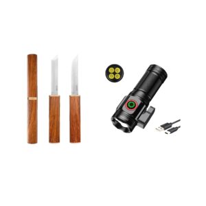 unroevs kitchen knife set,double knife with stainless steel paring knife bundle with xc02 mini flashlight rechargeable with seatbelt cutter,pocket flashlights high lumens 5 modes