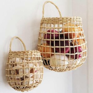 Wall Hanging Basket, Hanging Woven Wall Wicker Basket With Handle, Small Woven Rope Closet Organizer Décor, Open Storage Bins for Flower Plants/Garage/Shelf/Outdoor/Bathroom (S)