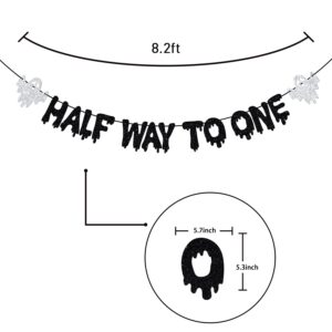 Halloween Half Way to One Banner, 6 Months Birthday Decorations, Half Birthday Decor, Little Boo, Halloween Baby Shower Birthday Party Decorations, Black Glitter