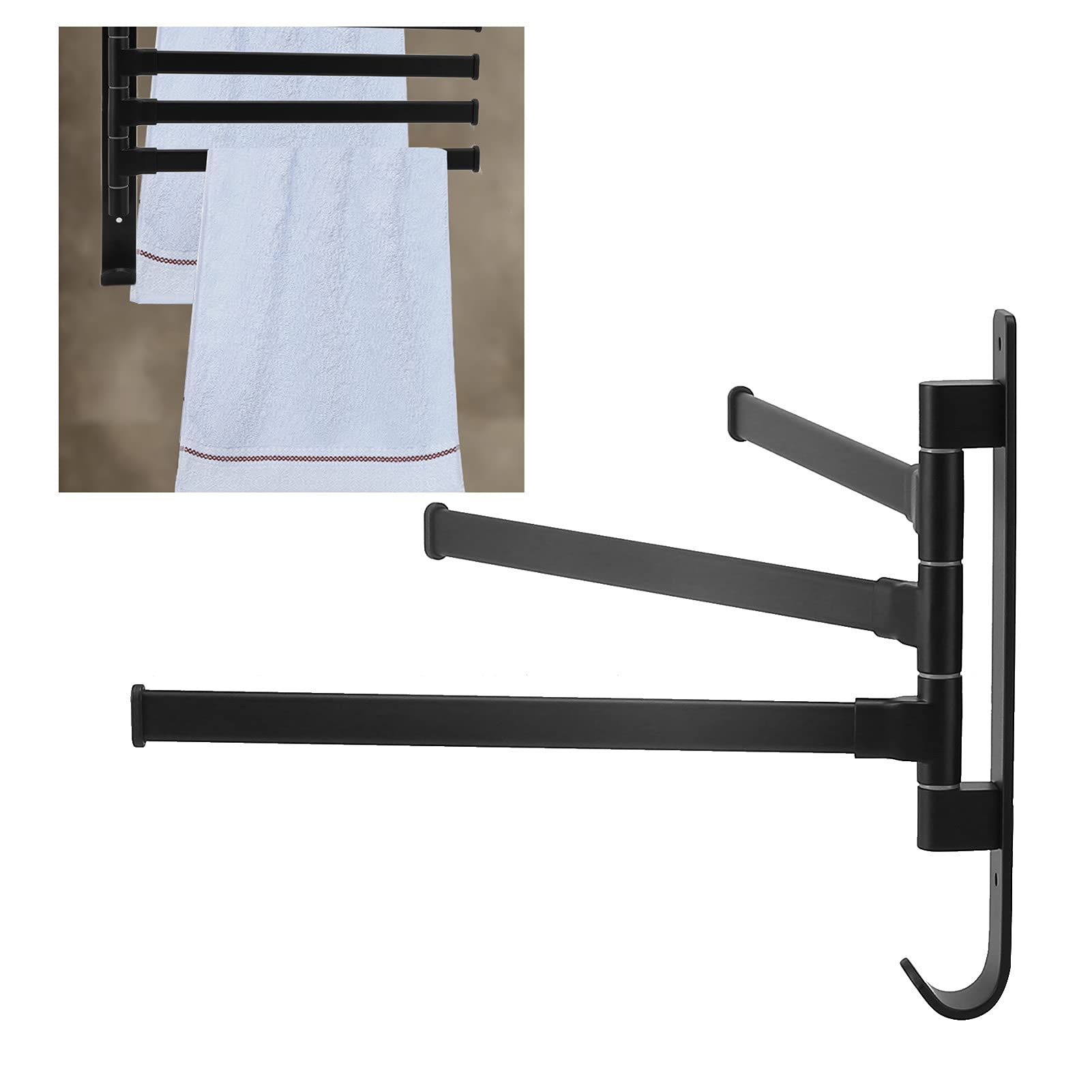 Towel Rack, Bath Towel Holder Rotating 3 Poles Space Aluminum Folding Retractable Swivel, Towel Rod for Bathrooms Balconies Kitchen