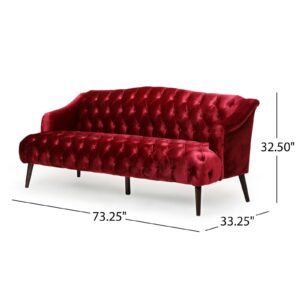 LUMISOL 3-Seat Sofa with Button Tufted for Living Room, Velvet Sofa Couch Furniture with Wooden Legs, Comfy Sofa for Small Space, Wine Red