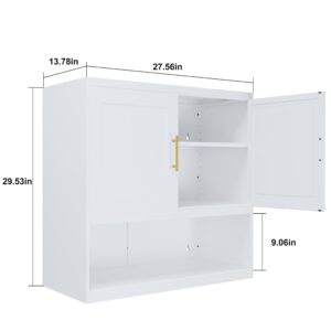 Ckzbx Bathroom Wall Cabinet White Medicine Cabinet, Metal Wall Mounted Cabinet with 2 Doors and Adjustable Shelf, Laundry Living Room