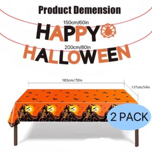 Cusfele 2 Pack Halloween Tablecloth with Banner Hanging Decorations, 54x72 Inch Rectangle Plastic Table Cover Halloween Indoor Outdoor Indoor Decor Party Supplies