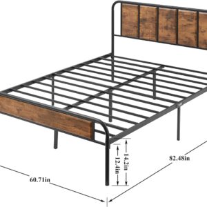 VECELO Queen Platform Bed Frame with Wood Headboard,Sturdy Steel Slats Support/Matress Foudation/No Box Spring Needed(Brown)